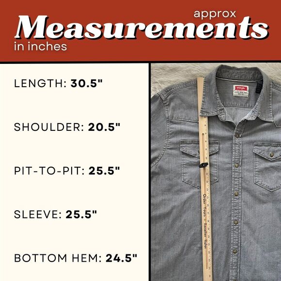 Wrangler Men's XL Indigo Gray Denim Pearl Snap Long Sleeve Western Button Up - Picture 11 of 11